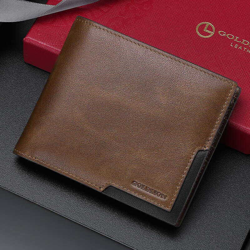 Goldlion Men's Short Leather Wallet Bifold Card Holder Gift Box Birthday Present