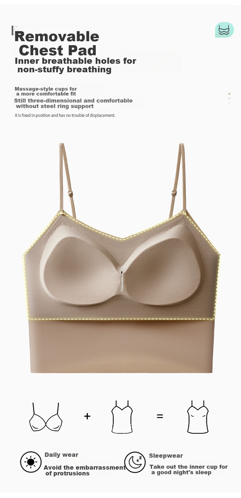 GUJIN Ice Silk Camisole Tank Top for Women with Built-In Bra Pads, Can Be Worn Alone Or As Outer Layer, Slim-Fit Undershirt, Lightweight And Comfortable without Needing A Bra 3