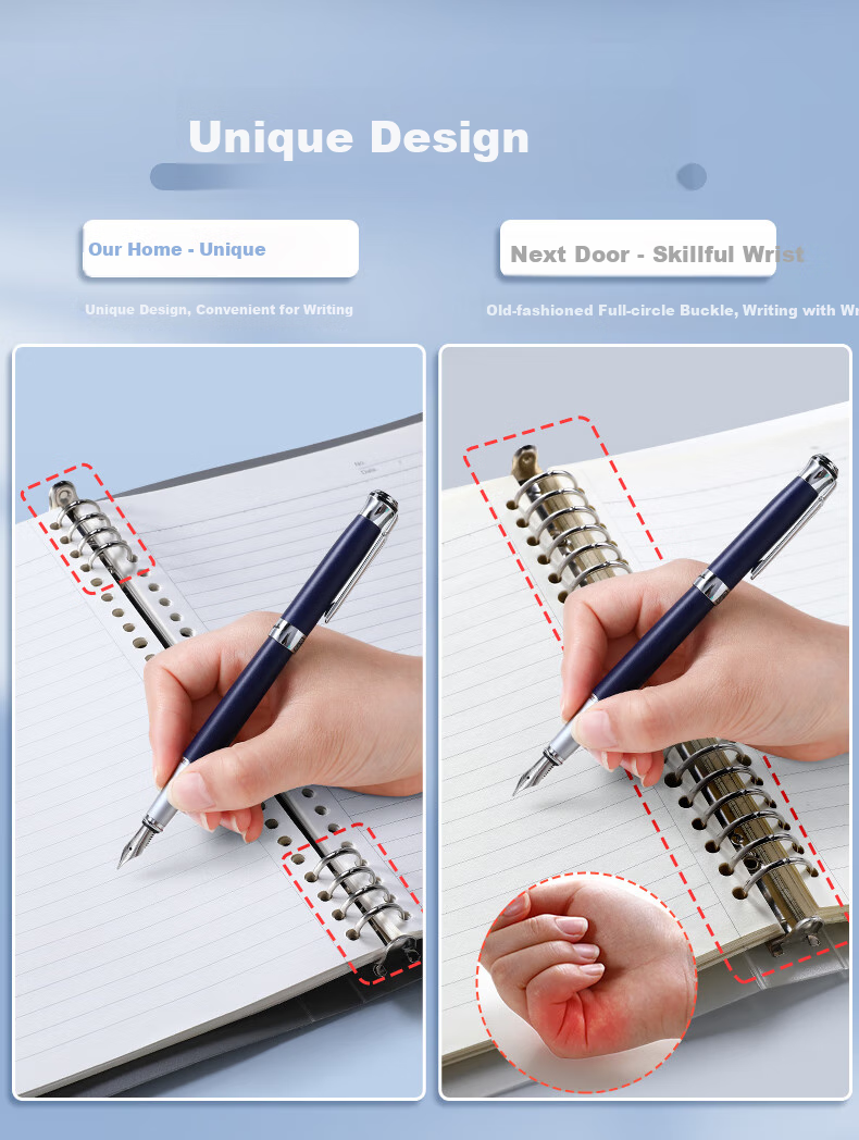 Wengu A5/60 Sheets Detachable Non-Slip Iron Clip Loose-Leaf Notebook, 20 Holes, High-Quality, Minimalist Design, Horizontal Lines, Large Capacity, for Students And Postgraduate Exam Preparation, BI010A5 Pink 4