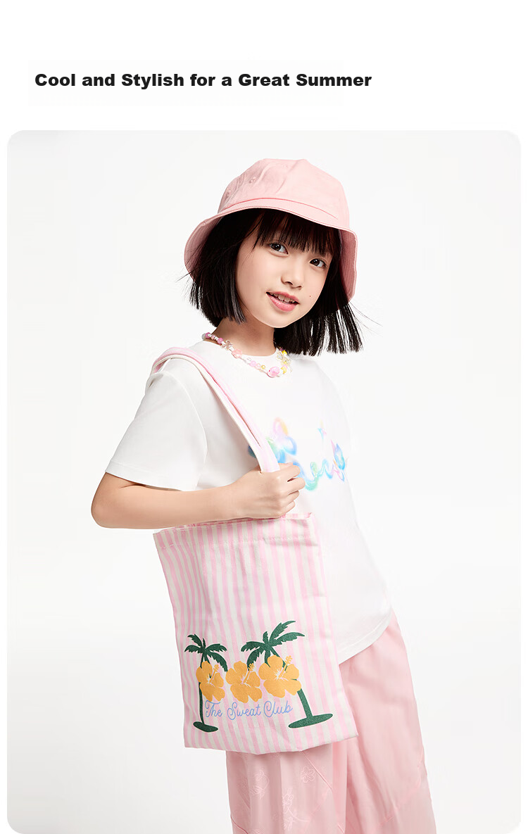 Annil Girls' Round Neck Short-Sleeve T-Shirt, New Summer 2025 Style, Cherry Blossom Pink, Size 120 3