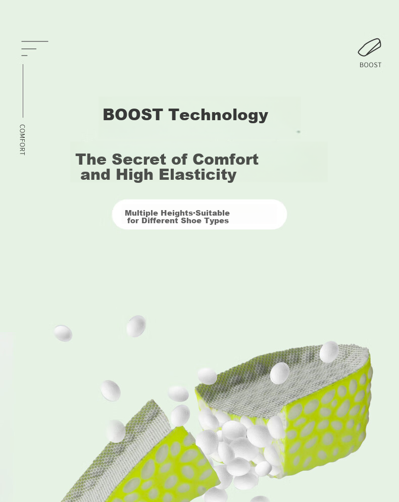 FOOTOPPO Boost Height-Increasing Insoles for Men And Women, Odor-Resistant Soft Sole Comfortable Popcorn High-Elastic Shock-Absorbing Invisible Half Insoles 7