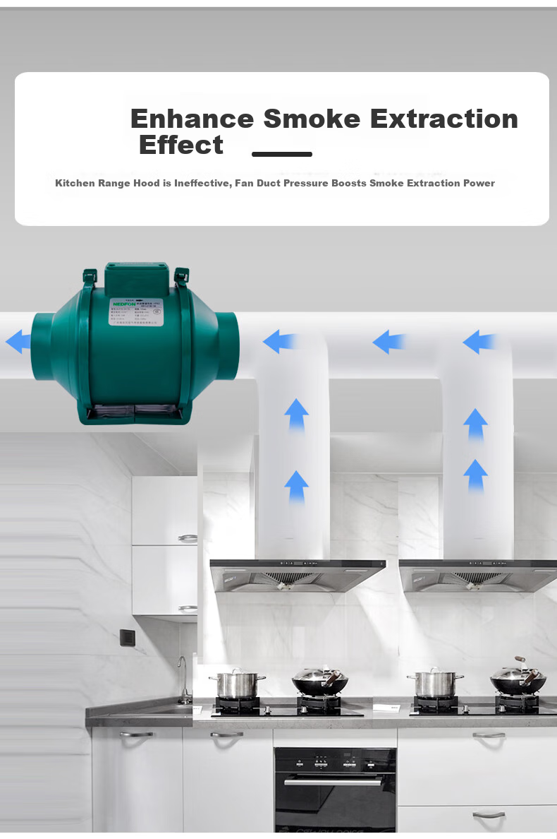 Nedfon DJT10-23 Diagonal Flow Duct Fan, 4-Inch Kitchen Exhaust Fan, Bathroom Ventilation Fan, Powerful Extractor Fa 8