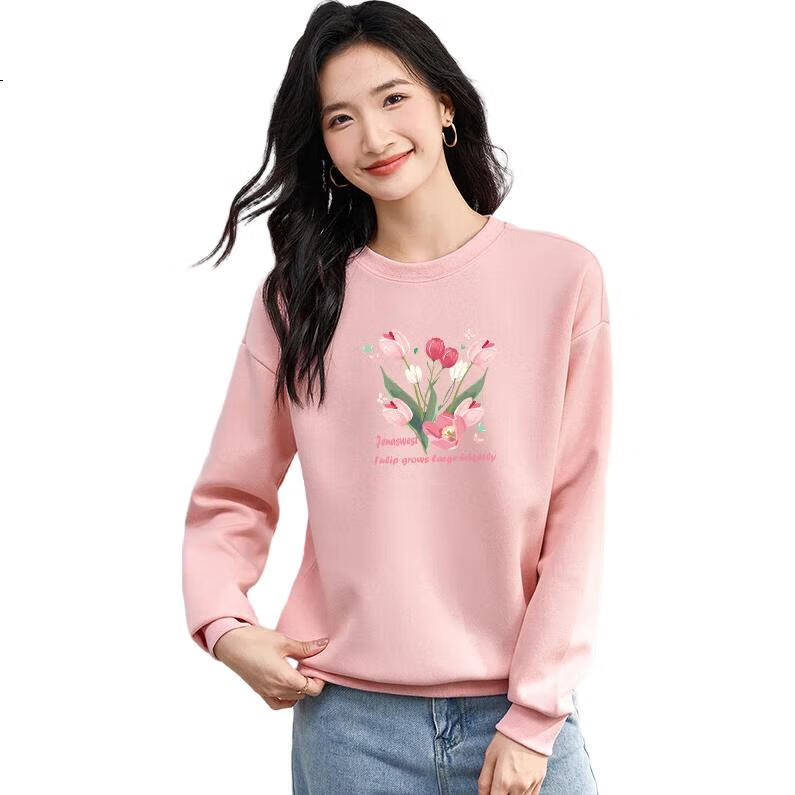 Jeanswest Women's Sweatshirt, Fashionable Printed Design, Loose-Fitting Slimming Long Sleeve, Versatile Top, Round Neck Base Layer, Black, Size M
