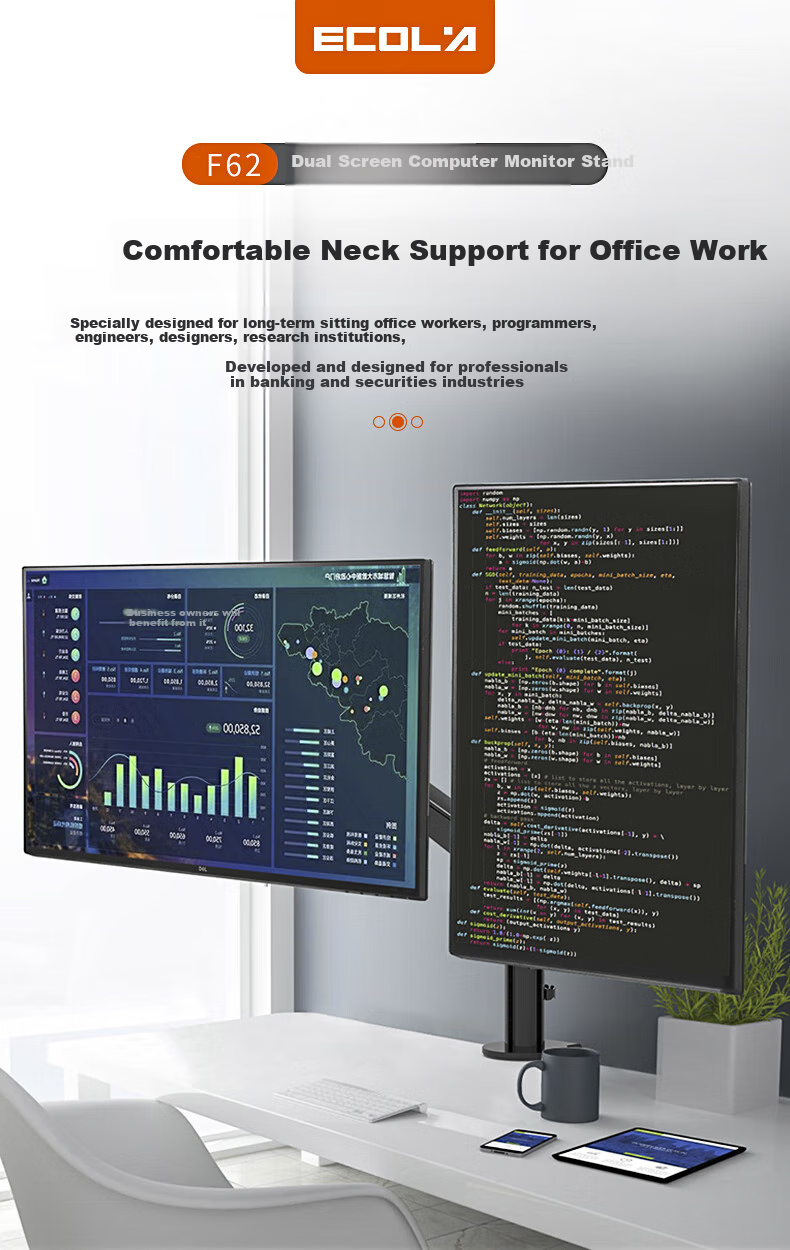 ECOLA Monitor Stand, Computer Stand, Height-Increasing Stand for Computers, Mechanical Arm Computer Desk Stand, Spiral Lifting Mechanical Spring Display Screen Stand FT62BK 1