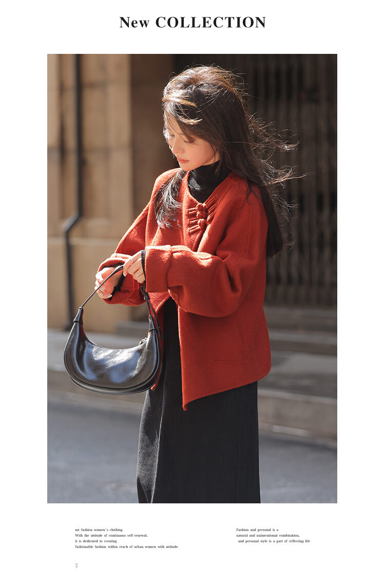 MT [Hong Zhaoyuan] Autumn Winter National Style New Chinese Wool Sheep Wool Frog Button Short Coat Petite Women's Woolen Overcoat 2