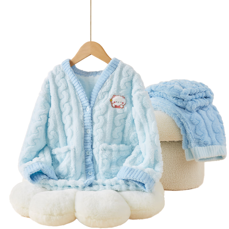 DEESHA (DEESHA) Thickened Double-sided Flannel Girls' Fleece Cardigan Set Spring Autumn Winter Home Wear Pajamas Pajama Pants Can Be Worn Out