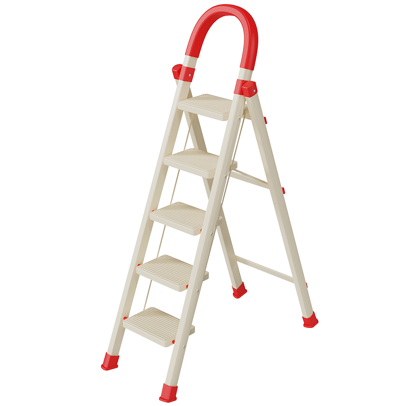 DU PONT Household Folding A-Frame Ladder Indoor Thickened Multi-Functional Safety Step Ladder Red and White 6-Step