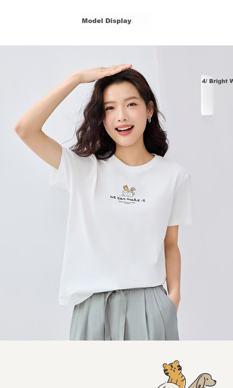 Giordano Women's Short-Sleeve T-Shirt, Summer Pure Cotton, Dog Theme Youthful Print, Round Neck Top, 13325322 9
