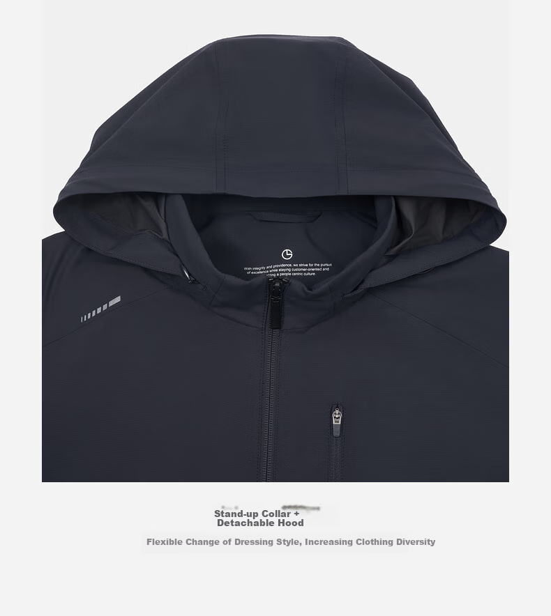 Goldlion [UV Protection] Lightweight Detachable Hooded Stand Collar Urban Outdoor Jacket for Men, Medium Gray-48, 2XL 10