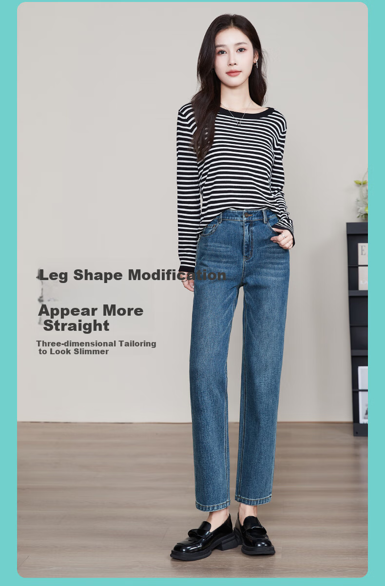 ESE-Y Spring 2025 New Slim-Fit Straight-Leg Jeans for Women with Four-Way Stretch, Slimming Effect, Ankle-Length, Denim Blue, Size 27 4