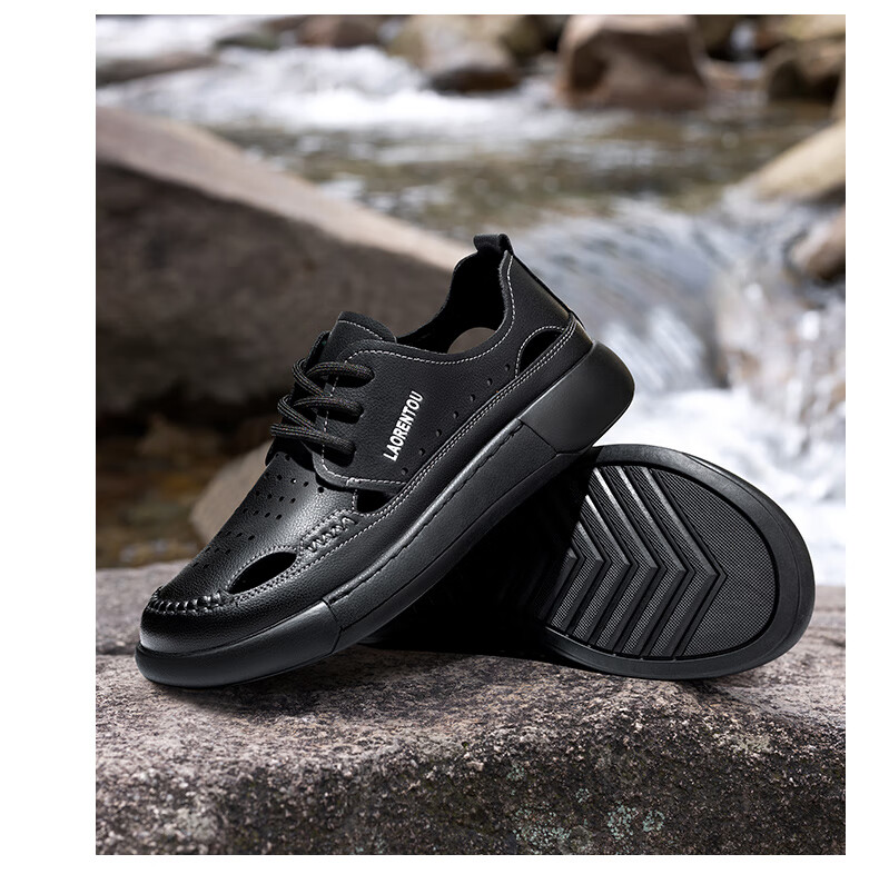 LAORENTOU Men's Summer Open-Toe Sandals Dad Hollow Anti-Slip Casual Outdoor Beach Slippers LL195 Black Size 41 8