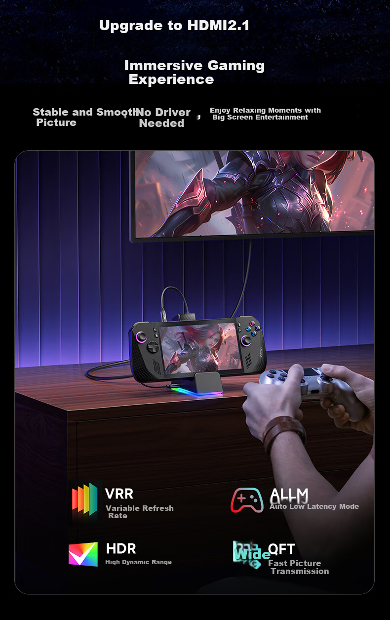 JSAUX Compatible with Steam Deck/OLED/ROG Expansion Dock, ROG Ally Handheld Expansion Dock Accessory, Type-C Base, USB Hub, Official 4K 144Hz Screen Casting VRR 4