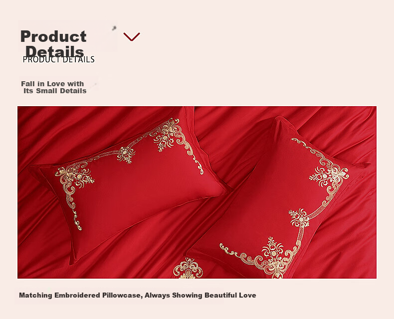 Shuixingjiafang Wedding Bedding Set of Six Pieces, 100% Cotton, Red, Wedding Bed Sheet And Duvet Cover, New Wedding Gift, European Embroidery Style, for 1.8m Bed 18