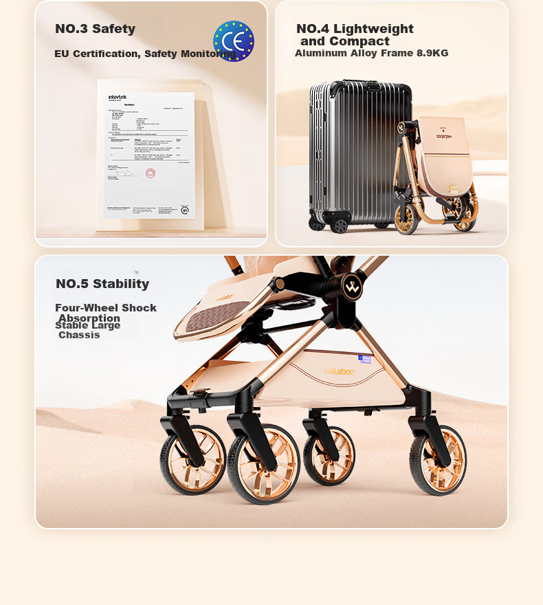 Welebao Huhangjia Baby Stroller Convertible Recline One-Key Folding Reversible High Landscape Lightweight Newborn Infant Pushchair B 10