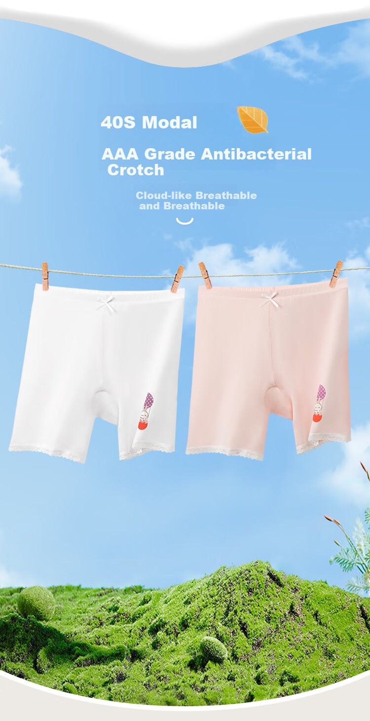 Hodohome Children's Underwear, Girls' Modal 3A Antibacterial Crotch Safety Shorts, Anti-Chafing Underpants, 2-Pack, 012 130 1