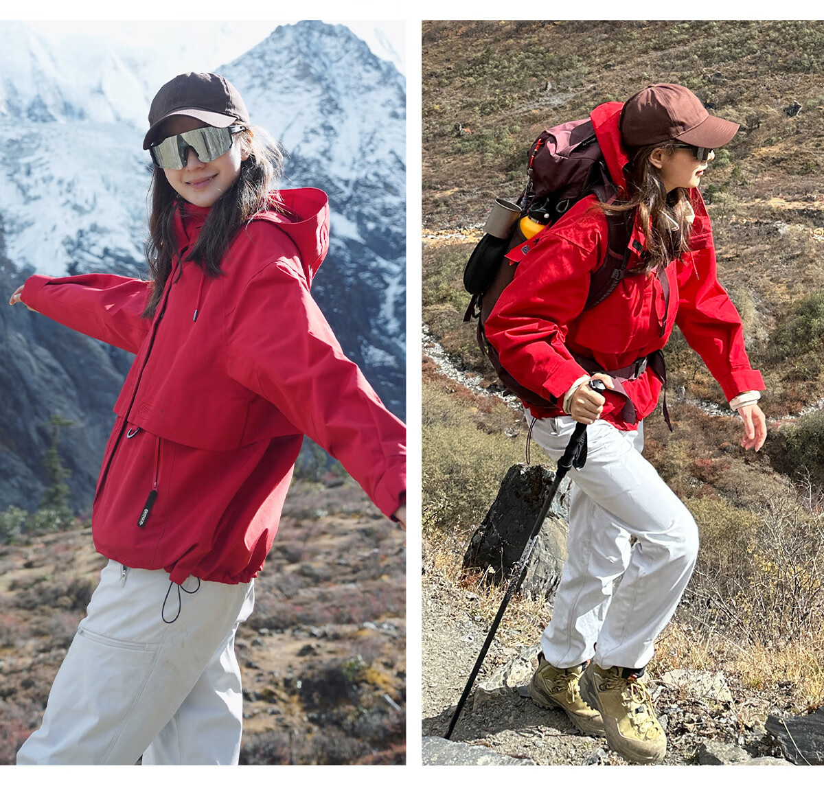 OUTDOOR PRODUCTS [Huangmeirou] Functional Three-In Fleece Jacket for Women, Windproof Coat, China Red 12