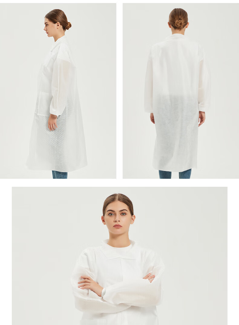 Aideer Disposable White Lab Coat Workwear Non-woven Breathable Dustproof Factory Laboratory Visitor Suit 5-Pack Velcro Thickened One Size CW761286 9