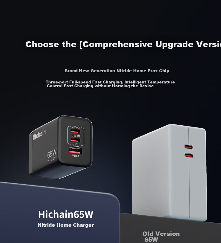 Hichain And Chang 65W GaN Charger, Type-C Multi-Port Fast Charging Head, Compatible with PD45W Charging Head, Suitable for Apple 18, Huawei, Xiaomi Phones, Tablets, Mac Laptops 3