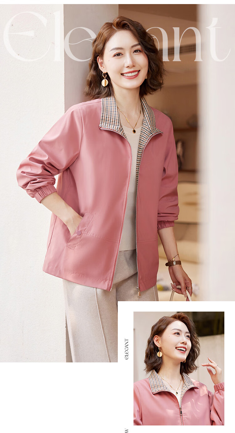 Pasite Casual Color-Block Lapel Trench Coat Jacket for Middle-Aged And Elderly Women, Comfortable Outerwear, Pink, 3XL 3