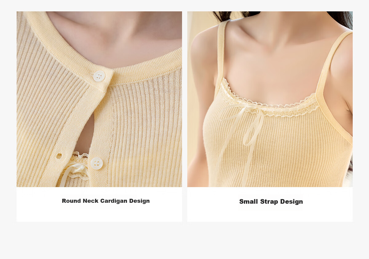 PinCai Knitted Cardigan for Women, Lace Design Inner Vest Two-Piece Set, Thin Knit Outer Jacket P52Z074 10