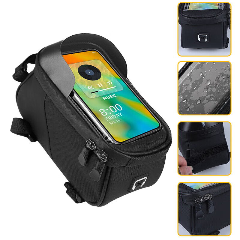 40,000 Kilometers Bicycle Front Frame Bag Mountain Bike Phone Storage Bag Waterproof Front Hanging Pack Cycling Gear Black