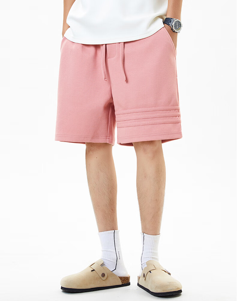 :CHOCOOLATE Thin Loose Cargo Shorts for Men, Summer Lightweight Solid Color Casual Wide-Leg Five-Point Pants, Pink, Size L 4