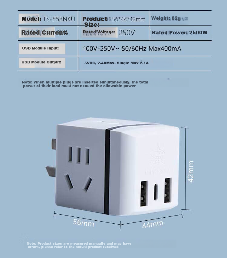 Zidantou USB/Type-C Converter Socket, Wireless Magic Cube TS-558NKU, One-To Travel Adapter Plug, Power Strip/Extension Cord/Power Board/Outlet Strip 9