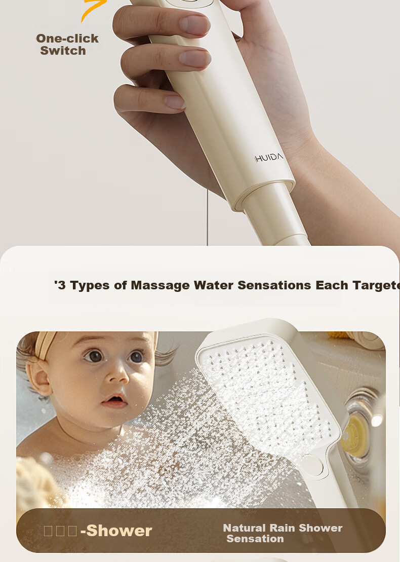 HUIDA Shower Head Set, Large Screen High-Pressure Brass Body, Home Bathroom Shower Head Complete Set TS105S 13