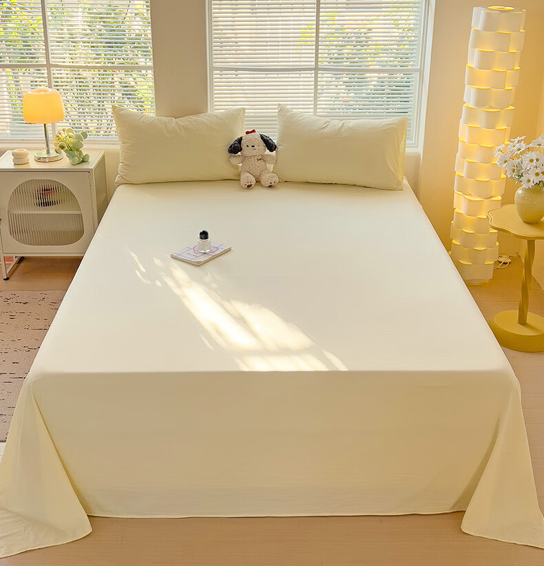 Aiwei A-Class Washed Cotton Single Bed Sheet Dormitory Single 110g Brushed Cotton Sheet Milk Yellow 180*230cm 1