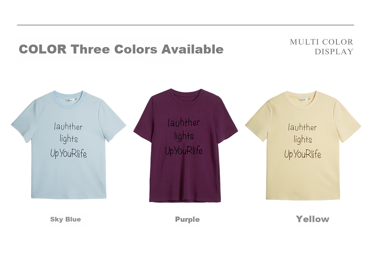 Oulain Letter Print Short-Sleeve T-Shirt, Women's Versatile Loose Casual Round Neck Top, Purple, S 4