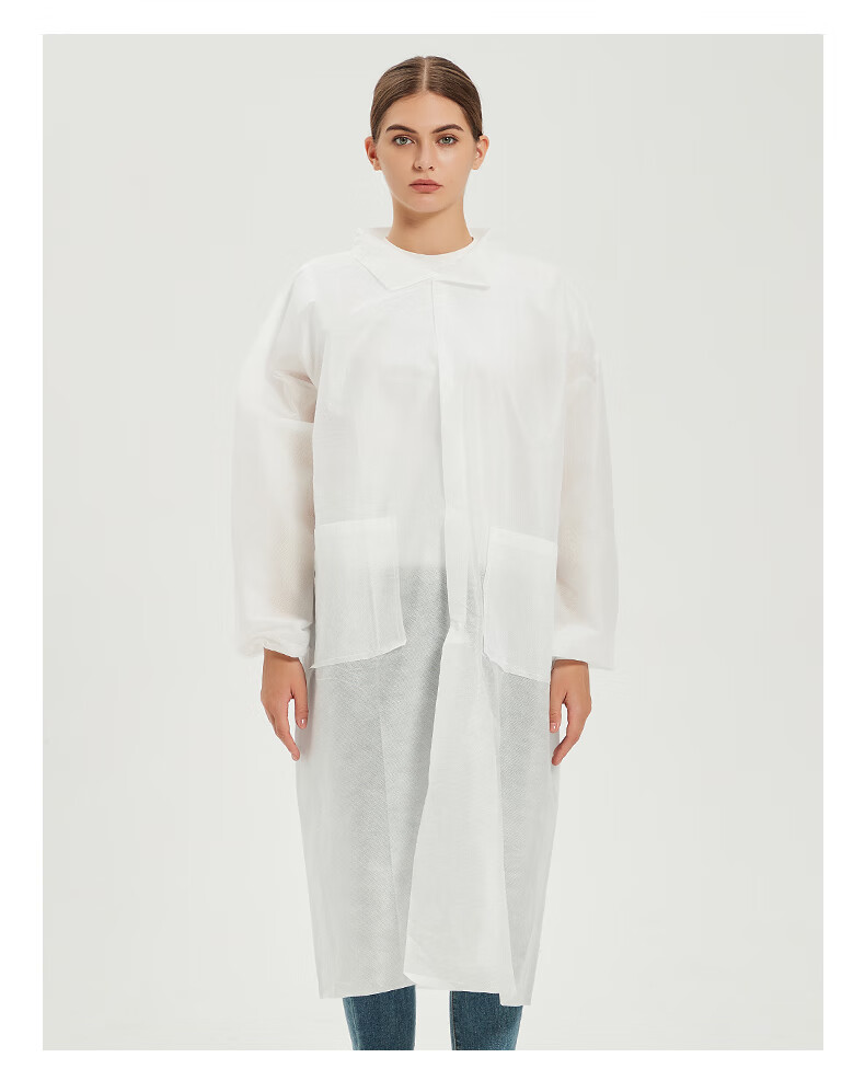 Aideer Disposable White Lab Coat Workwear Non-woven Breathable Dustproof Factory Laboratory Visitor Suit 5-Pack Velcro Thickened One Size CW761286 8