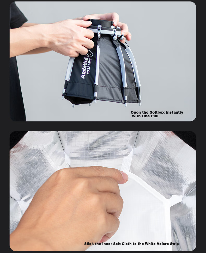 AMBITFUL PS22 Mini Octagonal Deep Softbox, Small Portable Fill Light, Suitable for Live Streaming, Nan Guang 60W Yongnuo YN150 15
