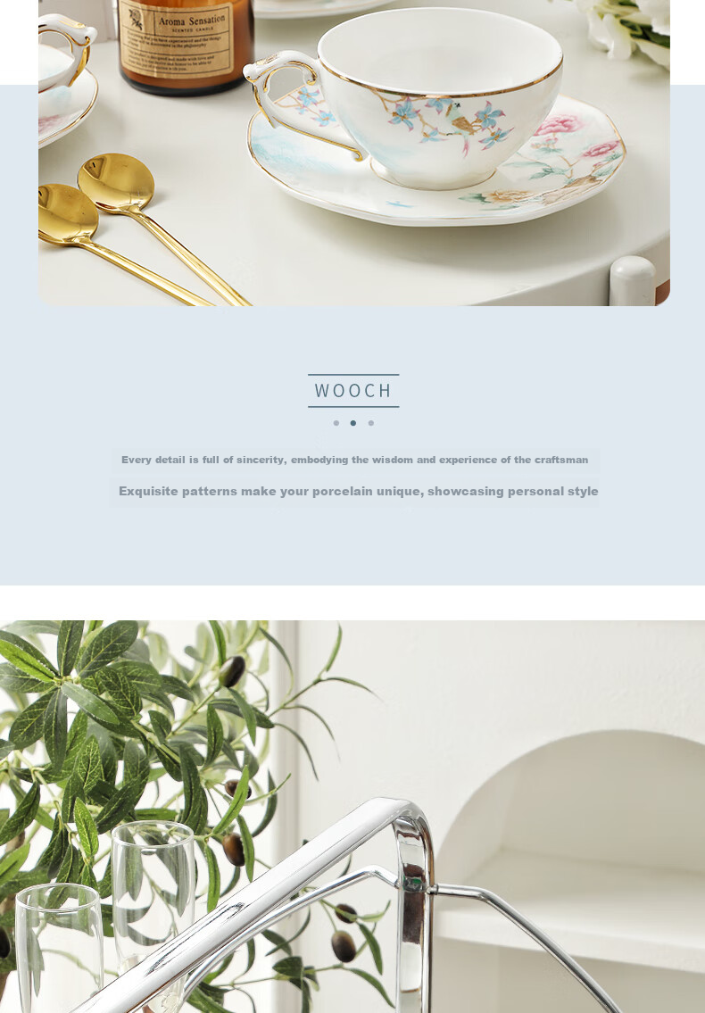 WOOCH Wedding Gift Coffee Cup And Saucer Set, High-End Afternoon Tea Set, Wedding Present, Housewarming Gift, Cups 8
