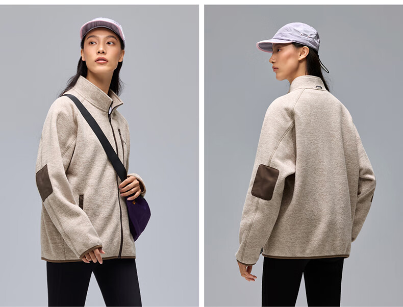 CAMEL Stand Collar Fleece Jacket Unisex Polar Fleece Liner Warm Coat A35CZ0L1239 Light Sand Yellow L 8