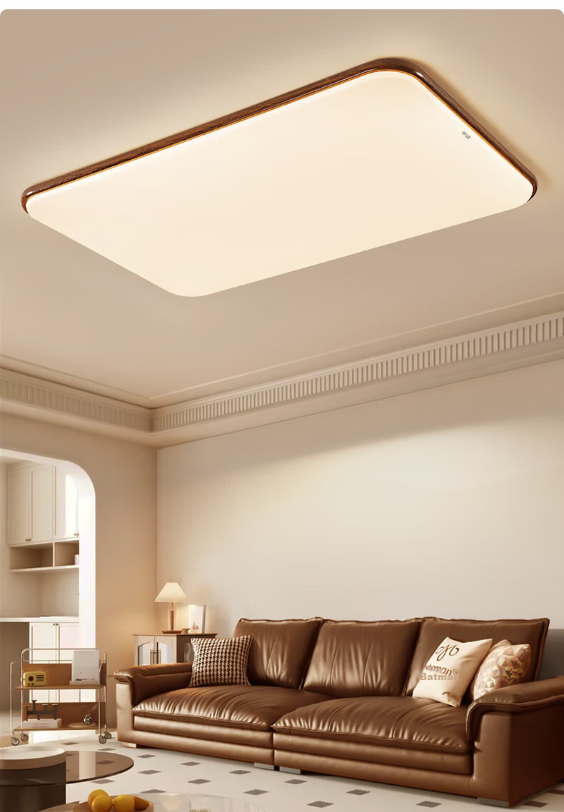 Huashuozhaoming American Walnut Eye Protection Light, Vintage French Style Bedroom Ceiling Lamp, Modern Minimalist Round Smart Lighting 18
