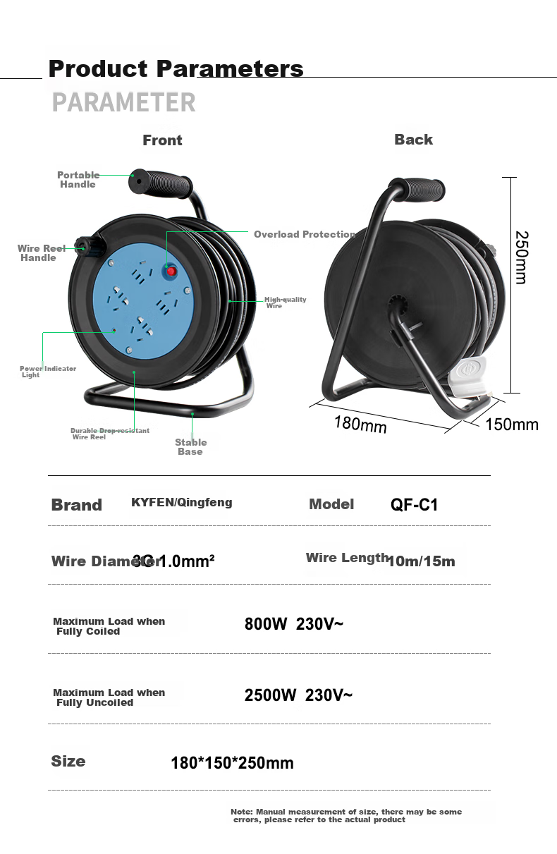 Kyfen Home Mini Cable Reel, Portable Power Strip with Four Outlets, Overheat Protection, High-Temperature Flame Retardant, Thickened Wire Core, Total Length 10 Meters 9