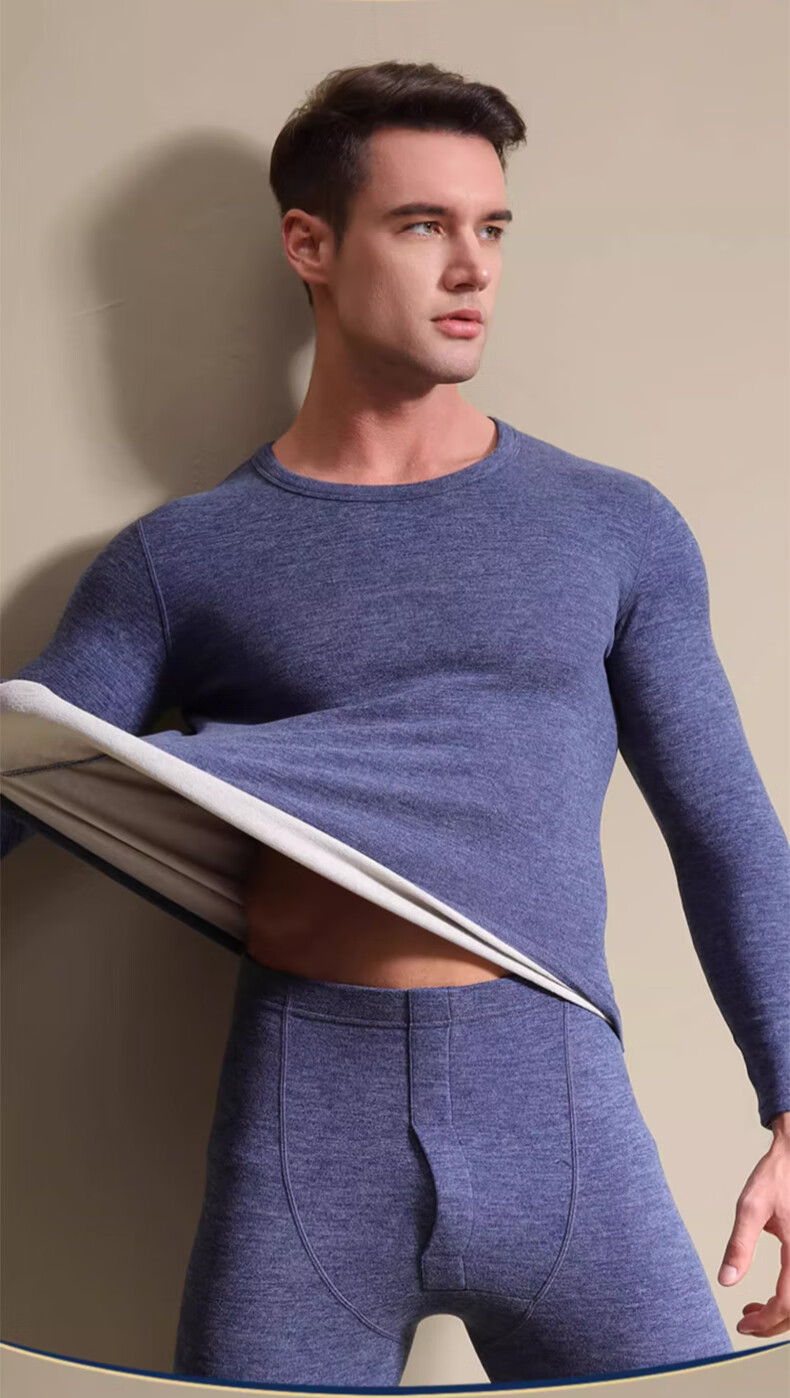 BOPRUIEY Men's Pure Cotton Thermal Underwear Set Autumn Winter Long Johns Cotton Base Layer Shirt and Pants 16