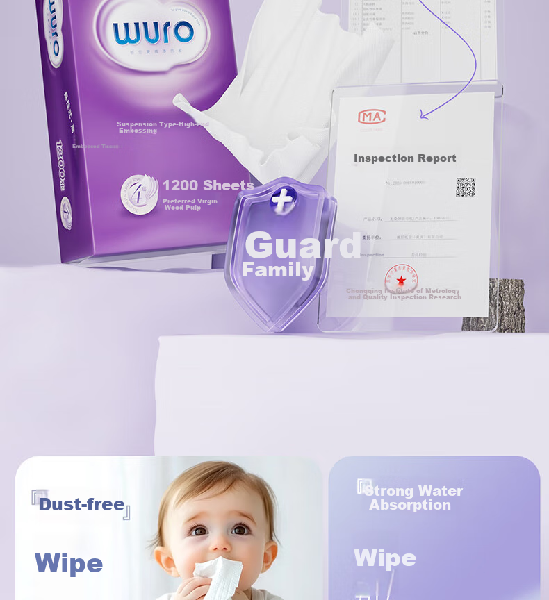 Wuro Hanging Tissue Paper, Soft And Thick Ultra-Durable, 4-Ply 300 Sheets*4 Packs, Hanging Tissue Napkins Toilet Paper for Home Use Whole Box 15