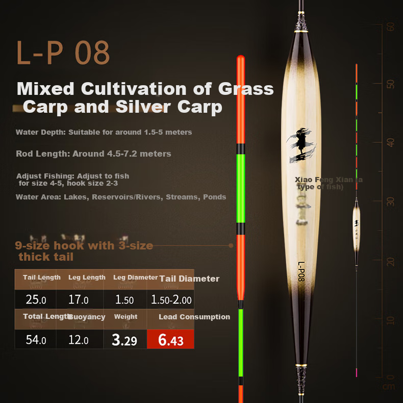 Xiaofengxian L-P04 Carp And Bighead Carp Mixed Breeding Reed Float, Highly Sensitive, Eye-Catching, Thickened Stroke, Big Fish Float, Black Pit Buoy, Fishing Tackle 17