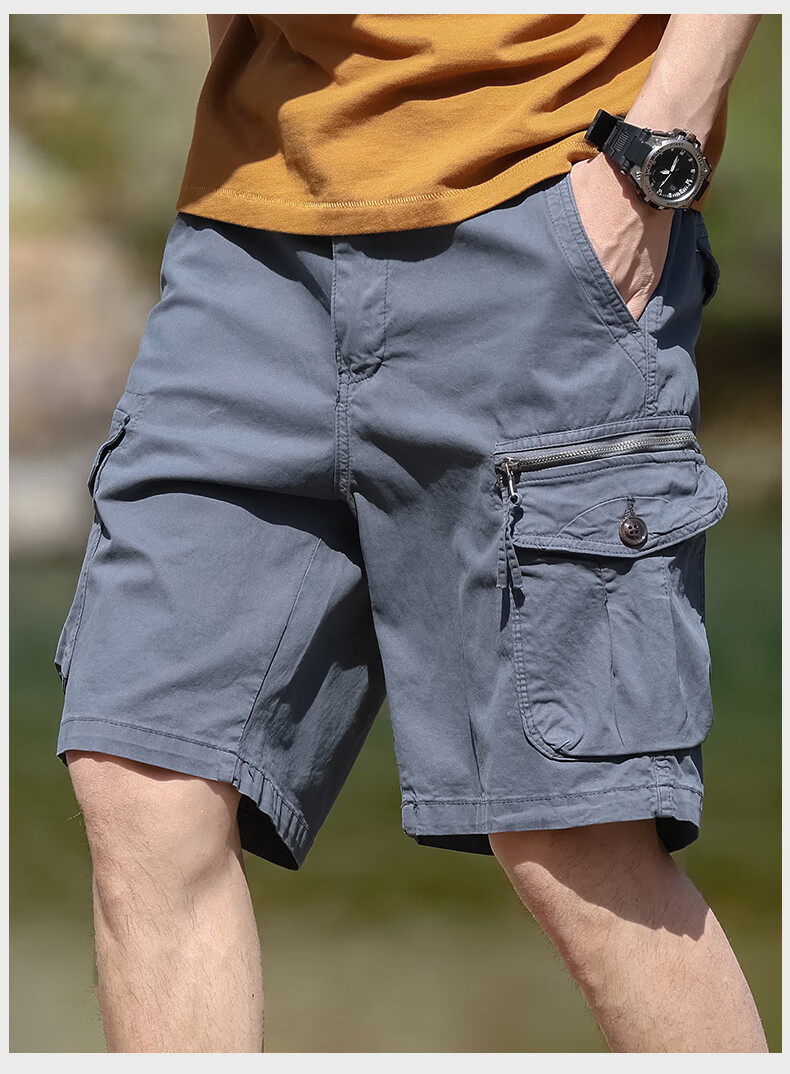 EASTERN CAMEL Men's Cargo Shorts, Casual Five-Point Pants, Spring And Summer Mid-Length Pants, Thin Style, Large Pocket Trousers, Khaki, Size 29 7