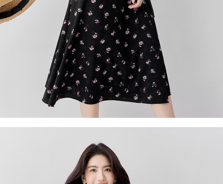 Shangdu Bila V-Neck Short Sleeve Printed Dress Women Summer Waist Slimming Tea Break Floral Elegant Commuter Mid-Length Dress 17