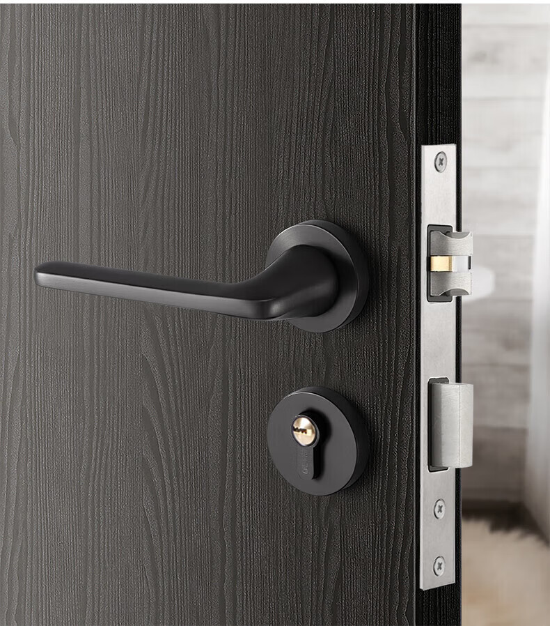 Auburn Handle Lock Split Indoor Bedroom Door Lock Silent Lock Body Copper Core Copper Key Door Lock A-19 Black 5