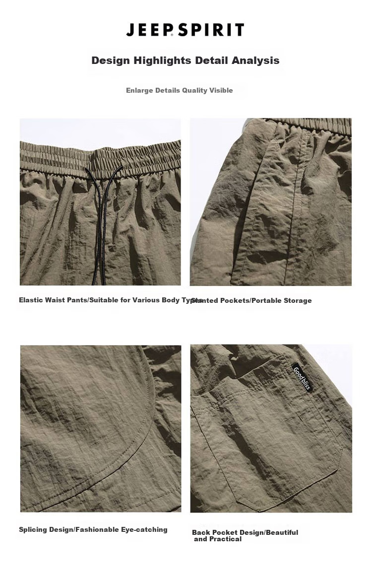 JEEP SPIRIT Men's Summer Ice Silk Quick-Dry Casual Shorts, Trendy Five-Point Pants, Space Gray, Size L 3