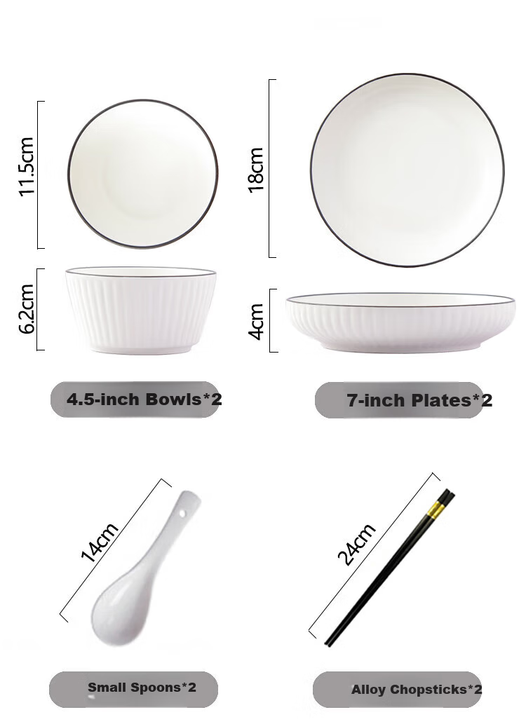WEIMINGNUO Ceramic Dinnerware Set, Complete Household Bowl And Plate Set with Chopsticks, Large Soup Bowls, Vertical Stripes, 15 Pieces 4