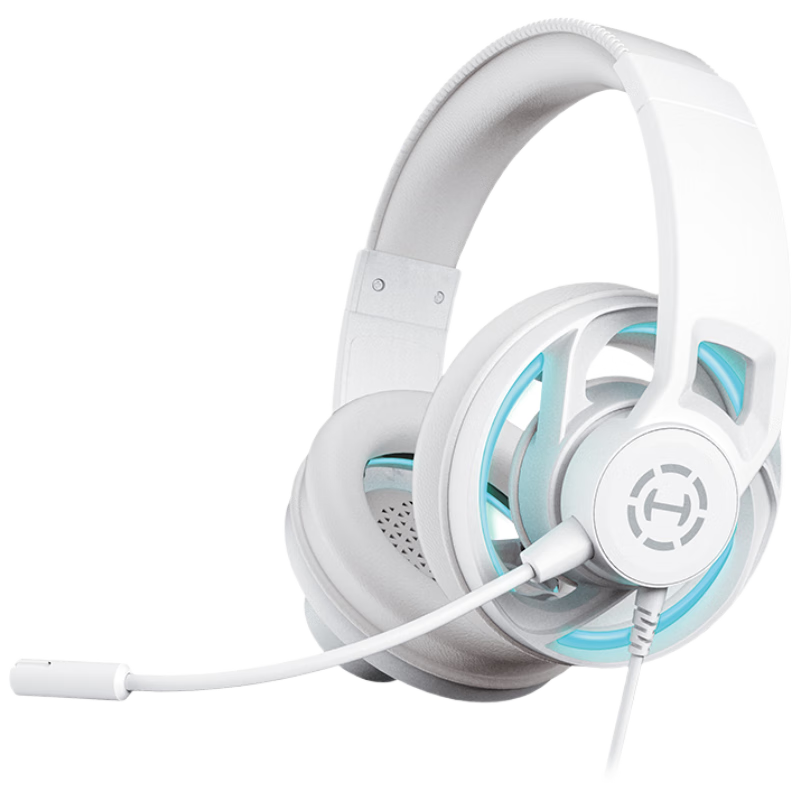 EDIFIER HECATE G35 Wind Blade Open-Back Wired Over-Ear Gaming Headset with USB 7.1 Channel, Computer FPS Triangular FPS Headset with Noise Cancellation Microphone, White
