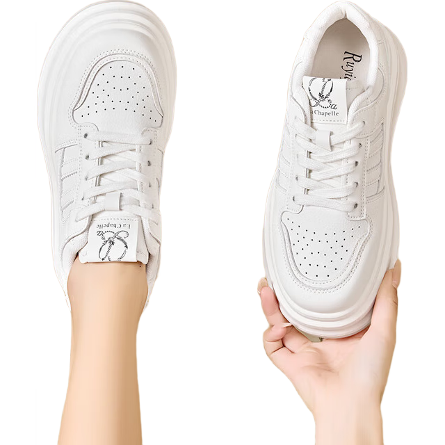 LA CHAPELLE Women's Casual Sneakers Thick Sole White Soft Sole Versatile Height Increasing Shoes JX002 Beige Size 35