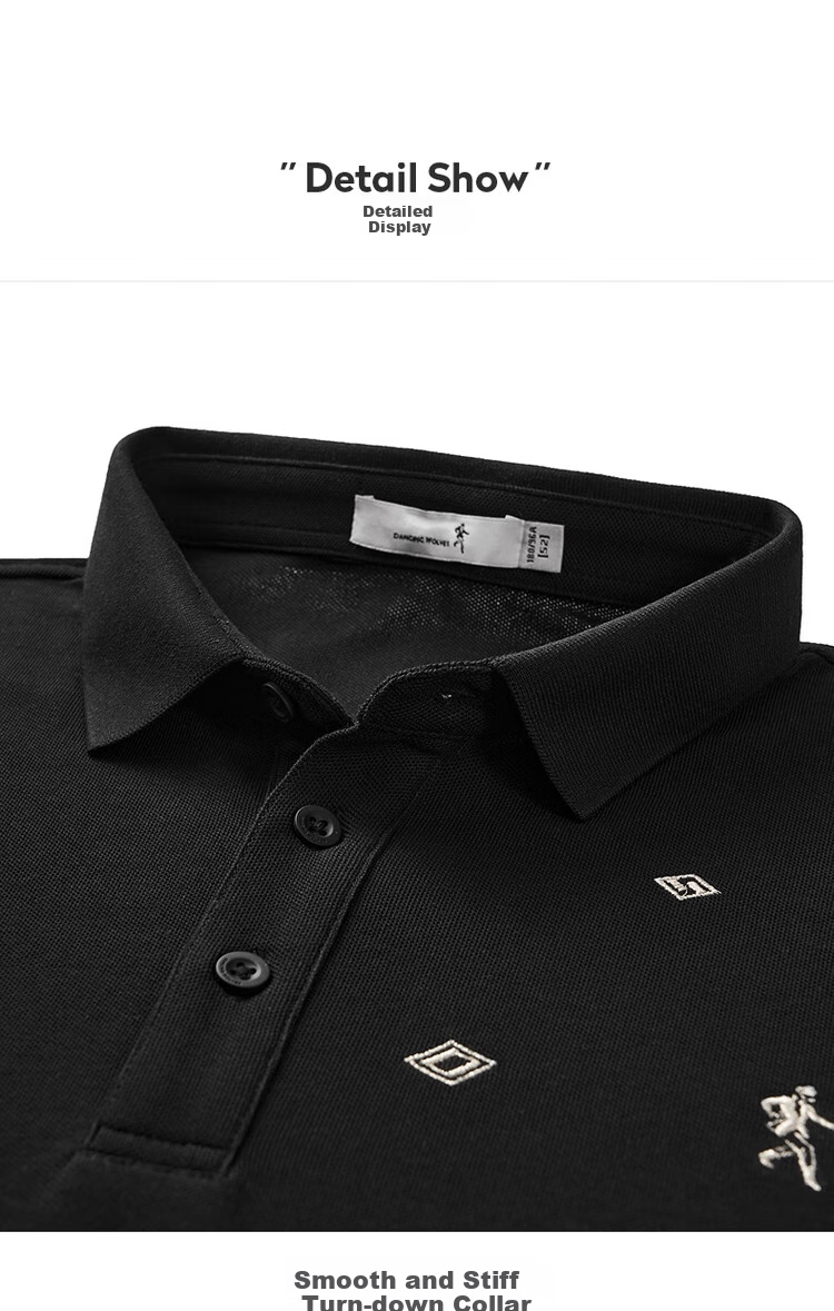 DANCING WOLVES [Ice Oxygen Bar & 7A Grade Antibacterial] Summer Dotted Embroidery Men's Short-Sleeve POLO, 001 Black, L(175) 12