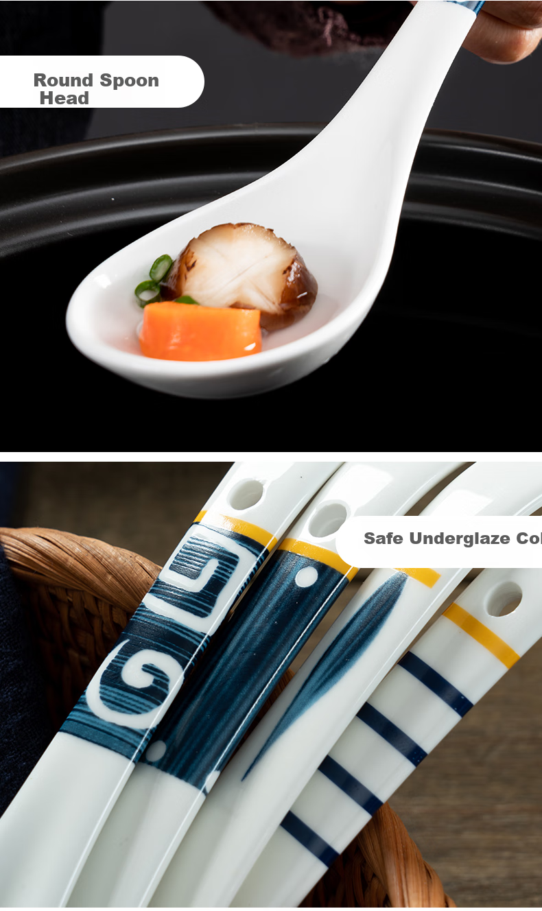 Onlycook Ceramic Soup Ladle And Rice Spoon, Large Dining Spoon Ceramic Tableware, Soup Spatula with Hole for Hanging, White Fruit Green Large Size 8