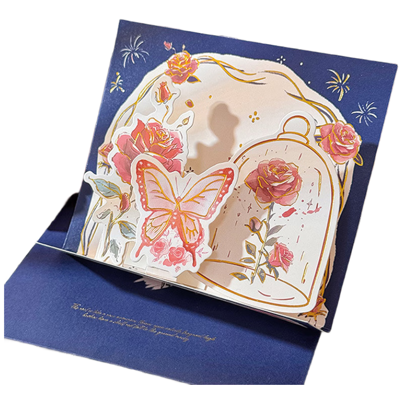Jufu 3D Greeting Card, Elegant And Attractive, Foldable Rose Design, Cute Confession Card Set, Gift for Girls, Friends, Birthday, Graduation Anniversary, Valentine's Day, College Entrance Exam, Present