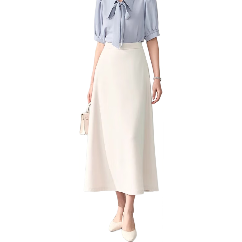 Bodexiaojie Black A-Line Long Dress for Women, Formal Umbrella Skirt, Professional Mini Skirt for Commuting, Interview Skirt, Suit Skirt